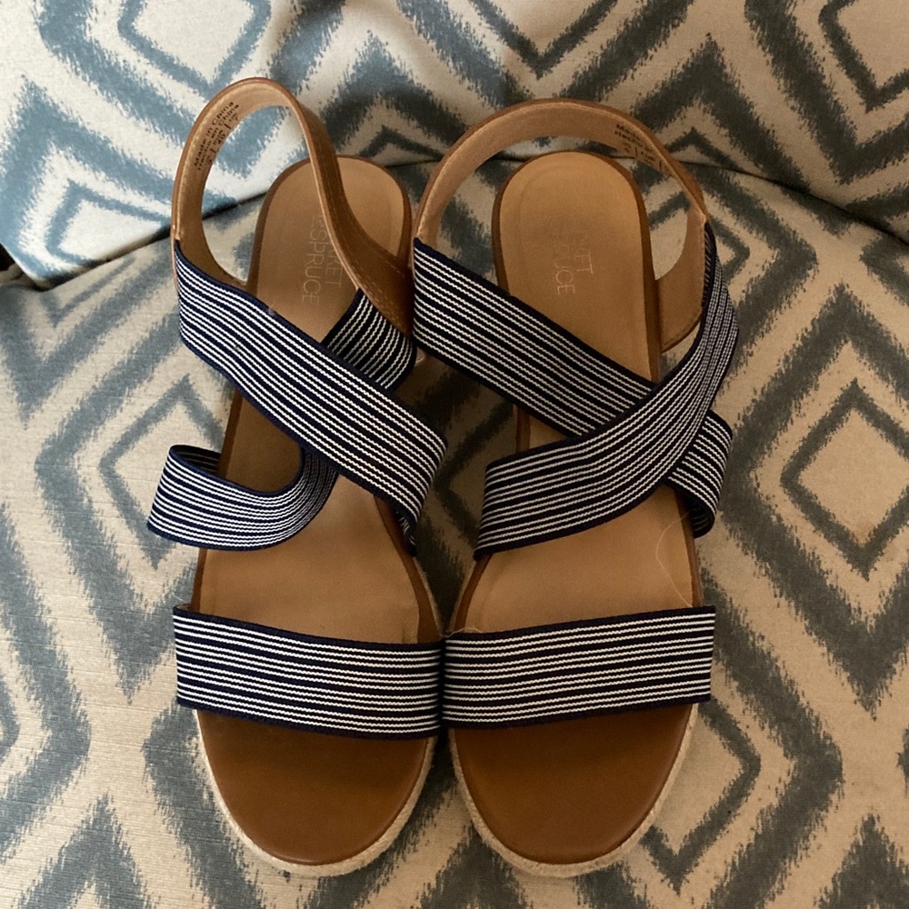 Market & Spruce Navy and White Striped Elastic Slingback Sandals 9 🌸‎